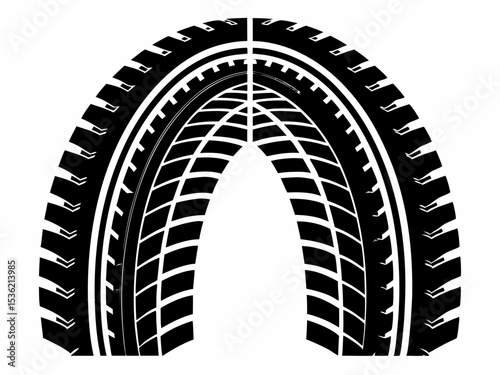 Tire track silhouette, Tire trace track. Abstract wheels braking distances, tread silhouette vector
