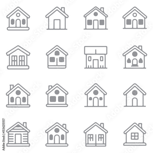 Collection home icons. House symbol. Set of real estate objects and houses black icons isolated on white background. Vector illustration.