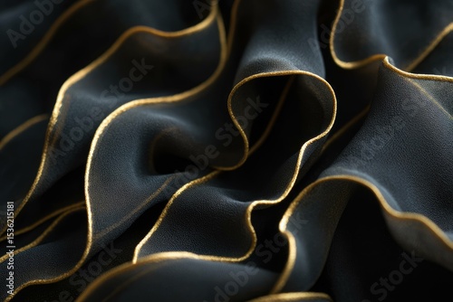 Black silk folds with thin golden edges