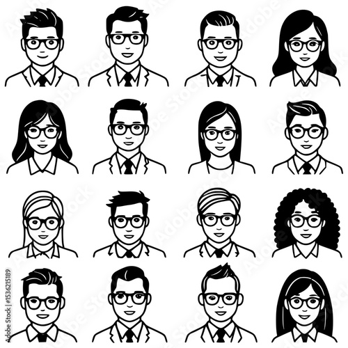 Modern Office Team Avatars – Diverse Characters in Flat Minimal Style