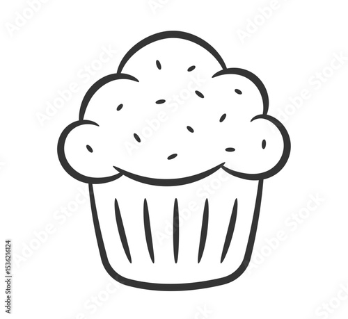 Hand drawn cupcake with frosting and sprinkles, vector eps10 illustration
