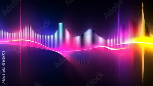 Vibrant sound wave visualization with colorful peaks and valleys against a dark background