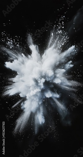 Exploding powder, light gray on black background
