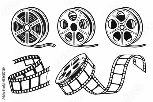 set of Film Reel silhouette vector illustration