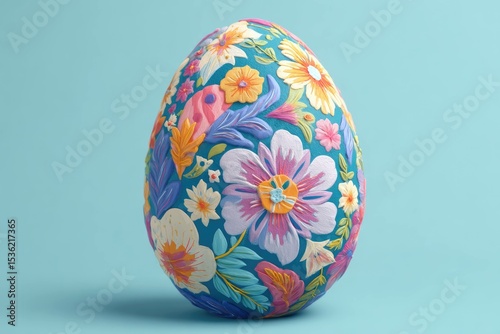 Bright pastel-colored Easter egg with floral patterns