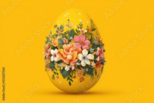 Bright yellow egg with floral crown illustration