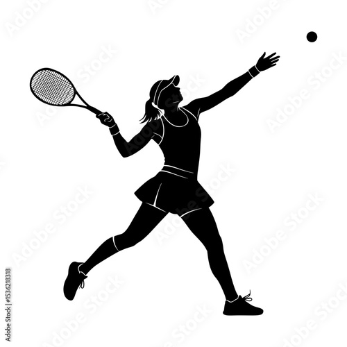 Silhouette of tennis player hitting ball on white background
