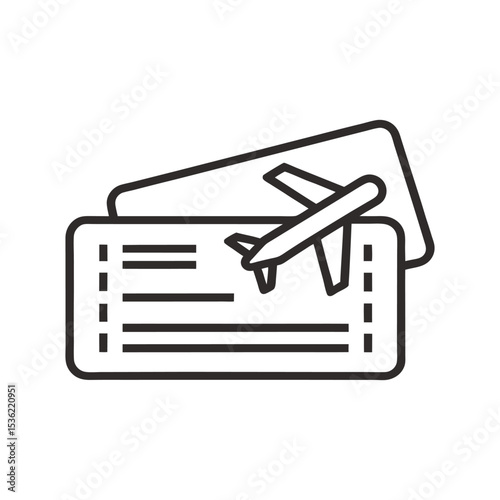 Line Art Illustration of Airplane Tickets Boarding Pass Travel Documents Airfare Flight Booking Reservation Icon Symbol Black and White Simple Minimalist Design