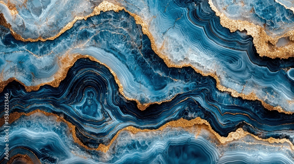 Fototapeta premium Abstract marbled design, deep blues and golds