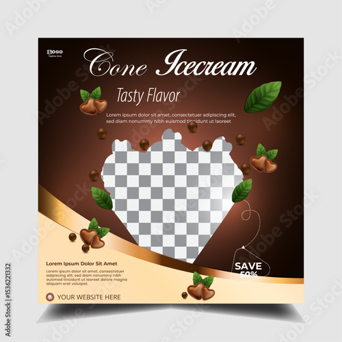 sweet dairy chocolate cone ice cream social delicious food vanilla advertisement template