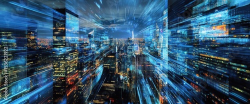 Night city, blurred digital streaks