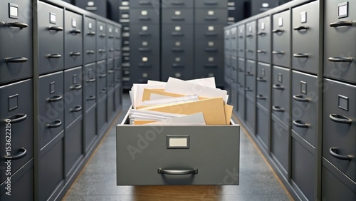 A view of open filing cabinets filled with documents, showcasing an organized yet cluttered workspace.