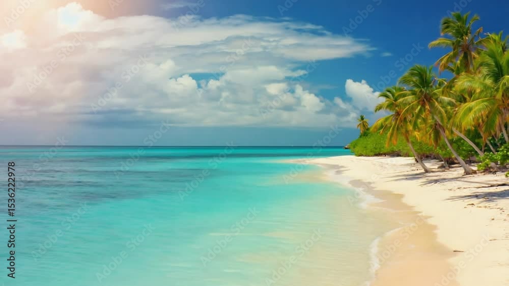 A pristine tropical beach with turquoise waters, white sand, and lush palm trees, symbolizing paradise and escape. Ideal for travel, vacation, or serene getaway themes. A pristine tropical beach with turquoise waters, white sand, and lush palm trees, symbolizing paradise and escape. Ideal for travel, vacation, or serene getaway themes.
