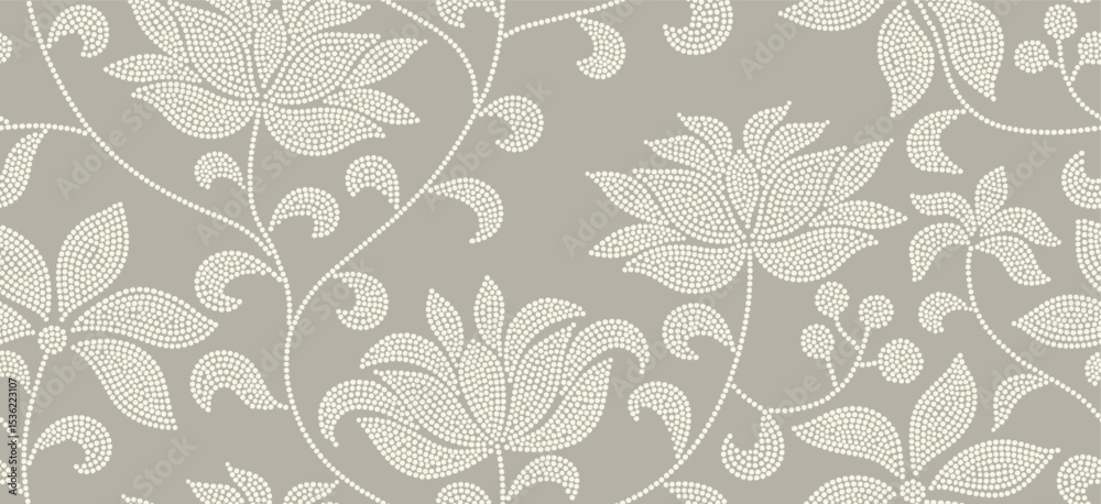 Obraz premium flower and leaves vector seamless pattern with dot style texture.