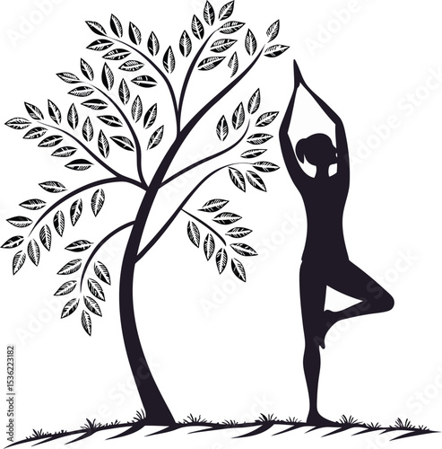 yoga pose tree position balance human body calm