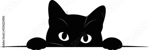 Black cat peeking vector illustration cute kitten silhouette pet animal graphic design element isolated white editable stock vector illustration