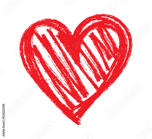 Red Heart shapes on white background. Hand drawn Heart doodle sketch, Scribble romance and love symbol, elements decorative vector illustration	