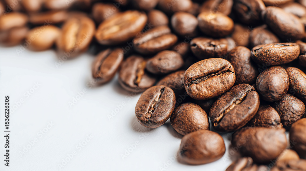 Fototapeta premium Freshly roasted coffee beans on a clean surface