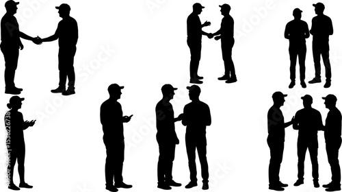 Silhouette people meeting handshake business deal agreement teamwork collaboration partnership vector graphic editable stock vector illustration