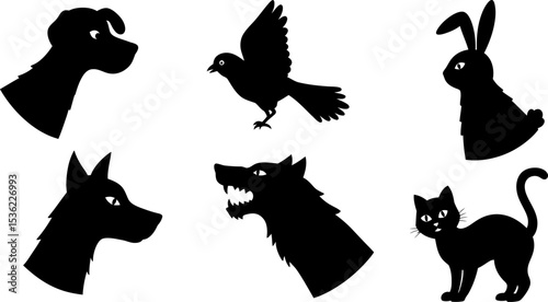 Animal silhouettes vector illustration dog cat bird rabbit wolf pet wildlife design graphic art eps svg editable stock vector illustration