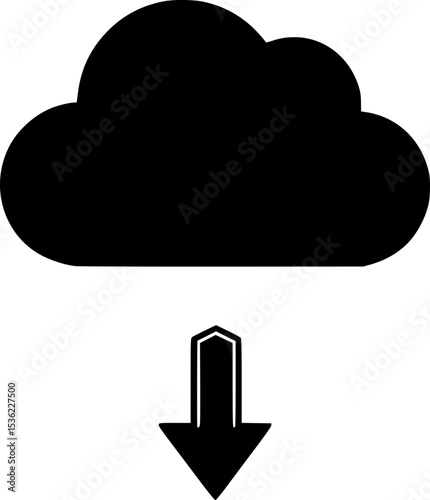 Black Silhouette Vector of Cloud Download Data Symbol