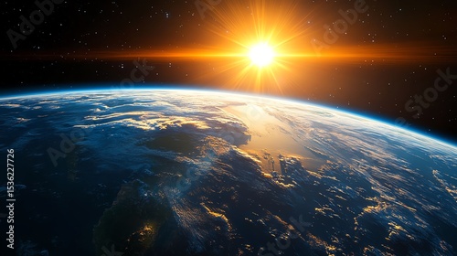 Sunrise over Earth from space, stunning view.