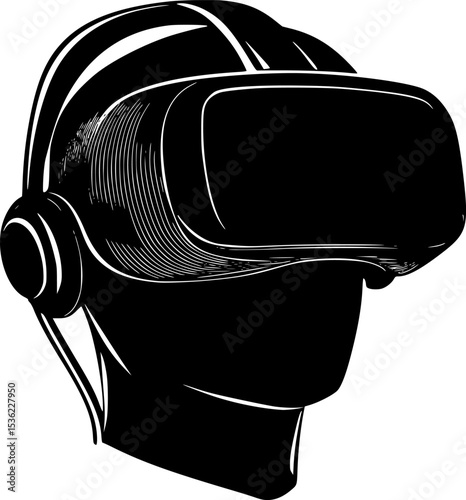 Black Silhouette Vector of Person Wearing VR Headset