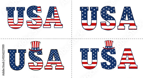 Usa patriotic stars and stripes american flag clip art fourth of july independence day celebration printables editable stock vector illustration
