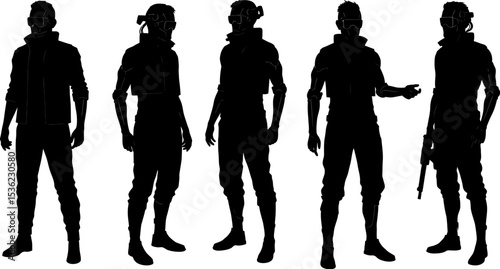 Cyberpunk vr headset silhouette future tech augmented reality gaming metaverse character design concept art editable stock vector illustration