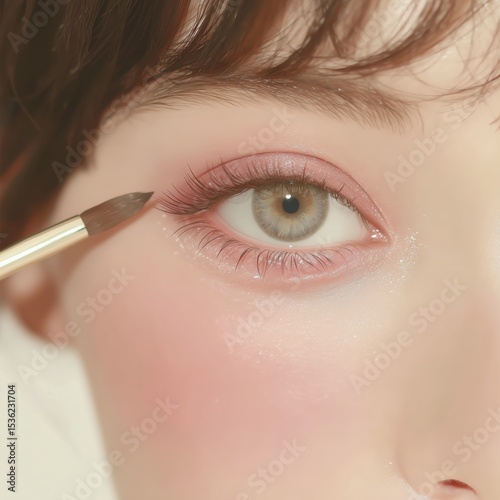 Wallpaper Mural Closeup of a woman's eye with soft pink eyeshadow and makeup brush Torontodigital.ca