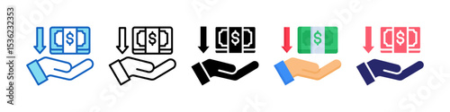 Receive Amount Multiple Style Icon Set Collection.