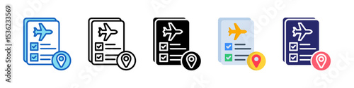 Travel Itinerary Multiple Style Icon Set Collection.