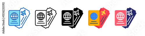 Boarding Pass Multiple Style Icon Set Collection.