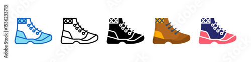 Hiking Boots Multiple Style Icon Set Collection.