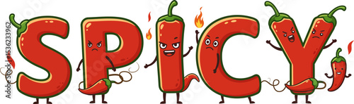 Spicy cartoon chili peppers illustration vector graphic design hot food ingredient cooking recipe 100 character editable stock vector illustration