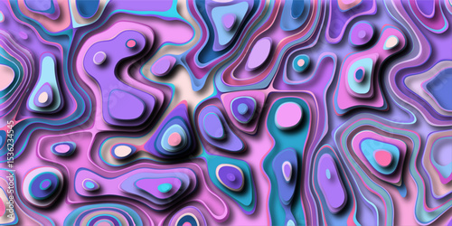 Abstract layered paper cut out design showcasing flowing topographic style in cool and warm color palettes creating a modern artistic background