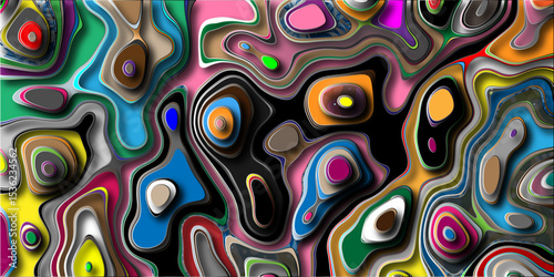 Abstract colorful layered topographic map graphic design with 3d depth effect providing a modern artistic aesthetic for backgrounds and digital art.