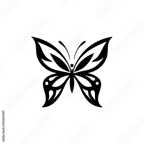 A black and white butterfly design with intricate wing patterns on a white canvas