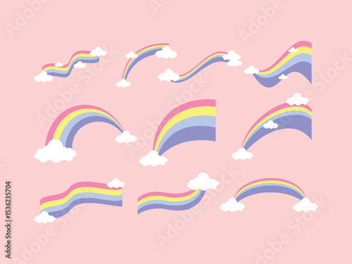 Collection of Colorful Rainbows and Fluffy Clouds