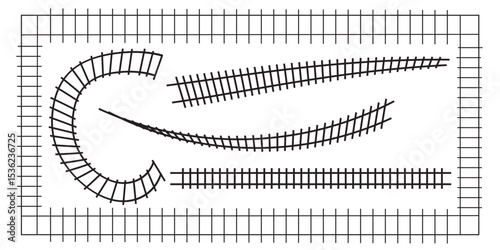Railway Line, Rails Symbol, Train Tracks Sign, Railroad Pictogram, Railway Track Silhouette. Vector illustration.
