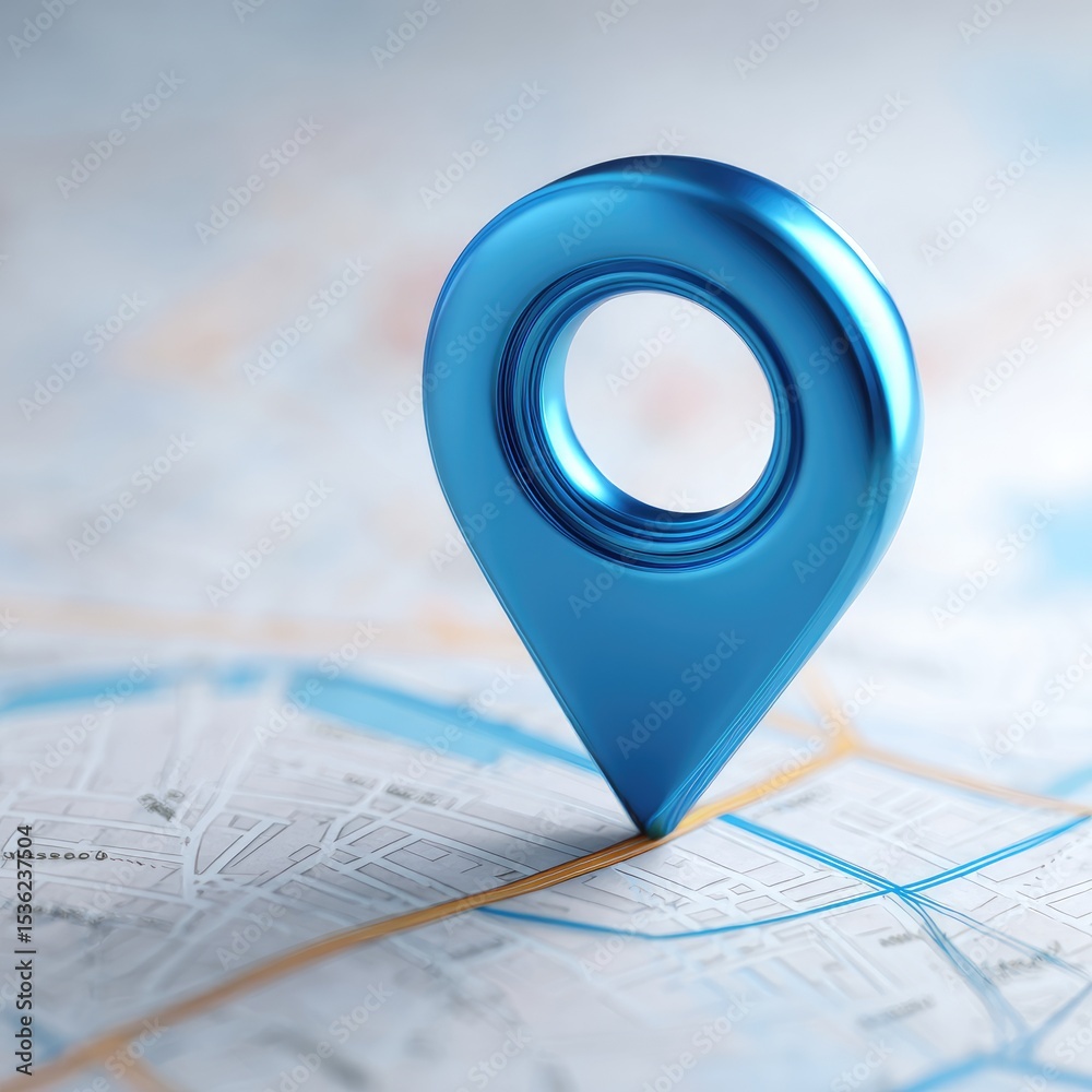 Fototapeta premium Shiny blue map marker on city map