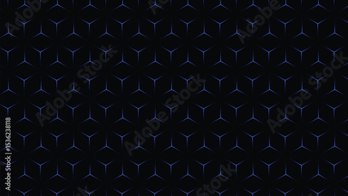 Seamless 3D Hexagon Cube Grid Geometric Pattern Neon Blue on Black Background | Futuristic Vector Design