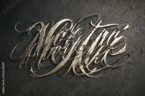 Double outline script in metallic foil texture