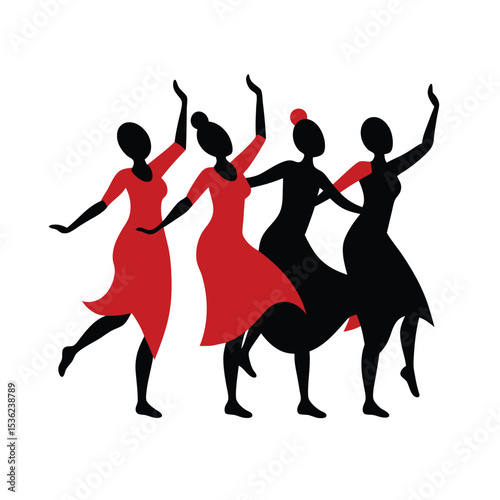 Group of Dancers Moving in Unison Silhouette