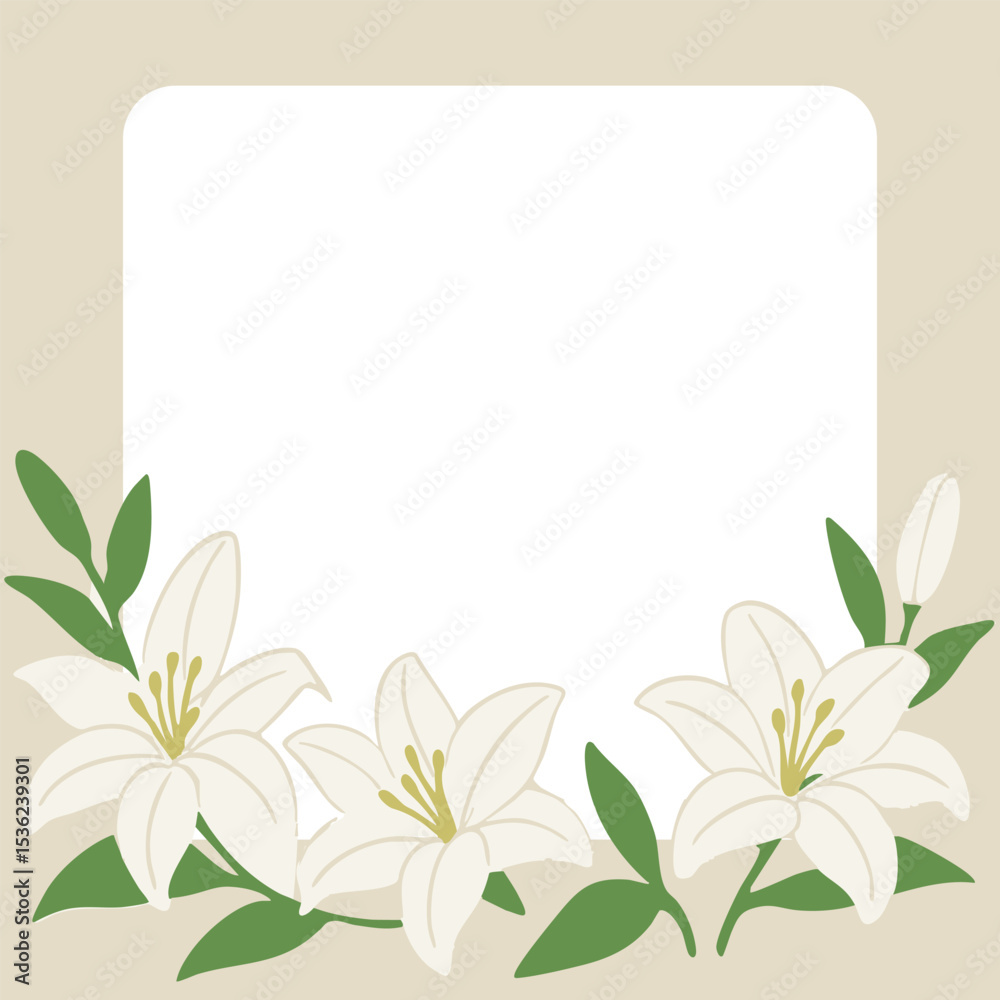 Fototapeta premium White Lily Floral Frame Background