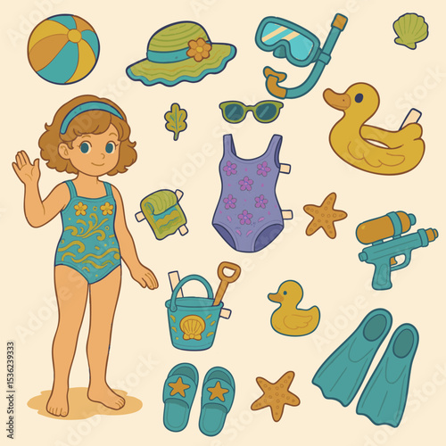 Summer Beach Paper Doll Set for Kids