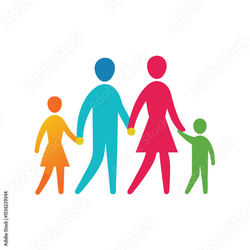 Colorful Stylized Family of Four Walking