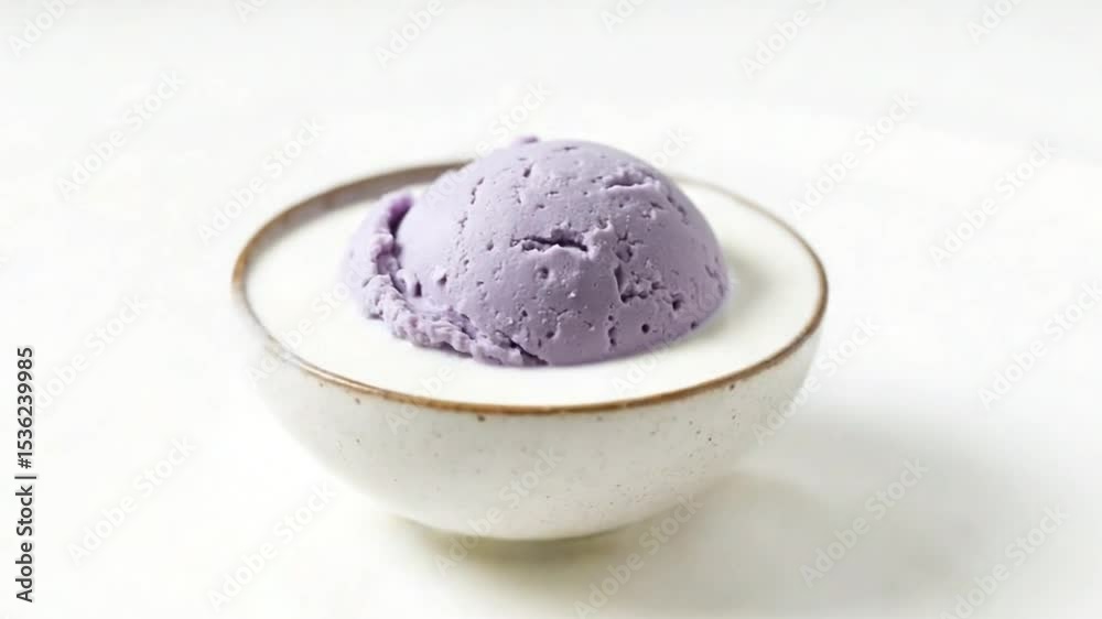 A single scoop of vanilla ice cream in a white bowl on a white background studio shot dessert