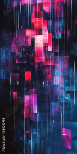 Abstract Cityscape with Geometric Shapes and Vibrant Colors in a Digital Art Style