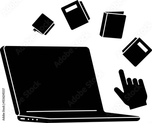 Online education ebook library digital learning resources laptop books cursor click vector icon 100 editable stock vector illustration
